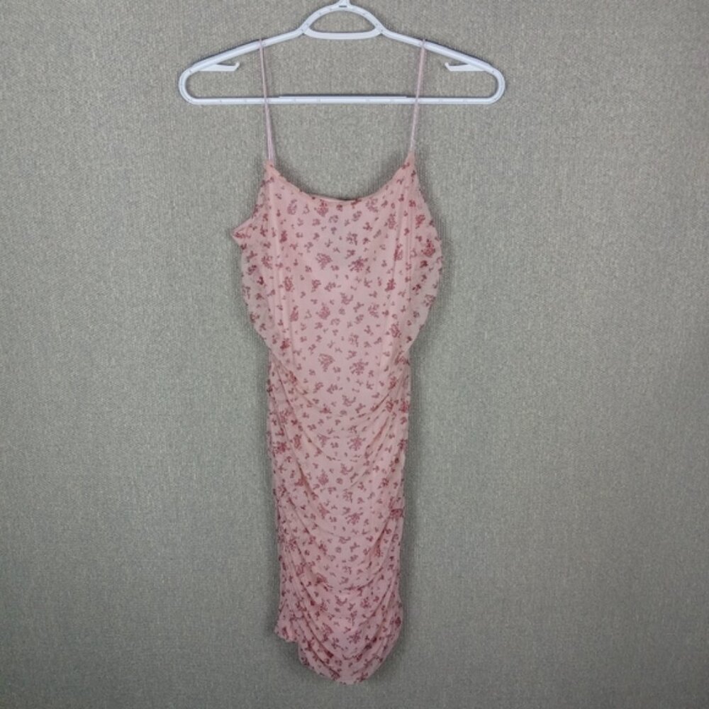 Rue21 Mini Dress Womens Size Large Pink Floral Print Ruched Spaghetti Strap NWT